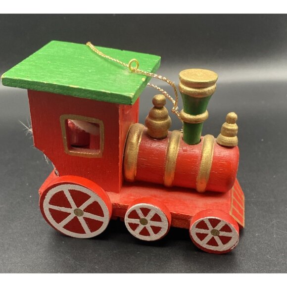 Lot 2 Vintage Wooden Train Ornaments Santa Blue Bear Engine Locomotive Christmas - Picture 4 of 15